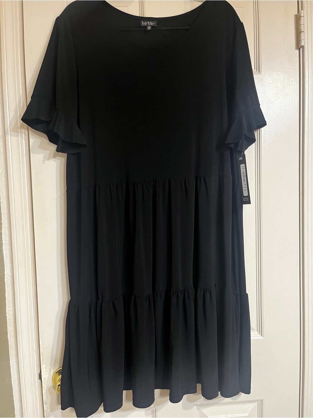 NWT Nicole Miller Black Tiered Midi Dress with Ruffle Sleeves